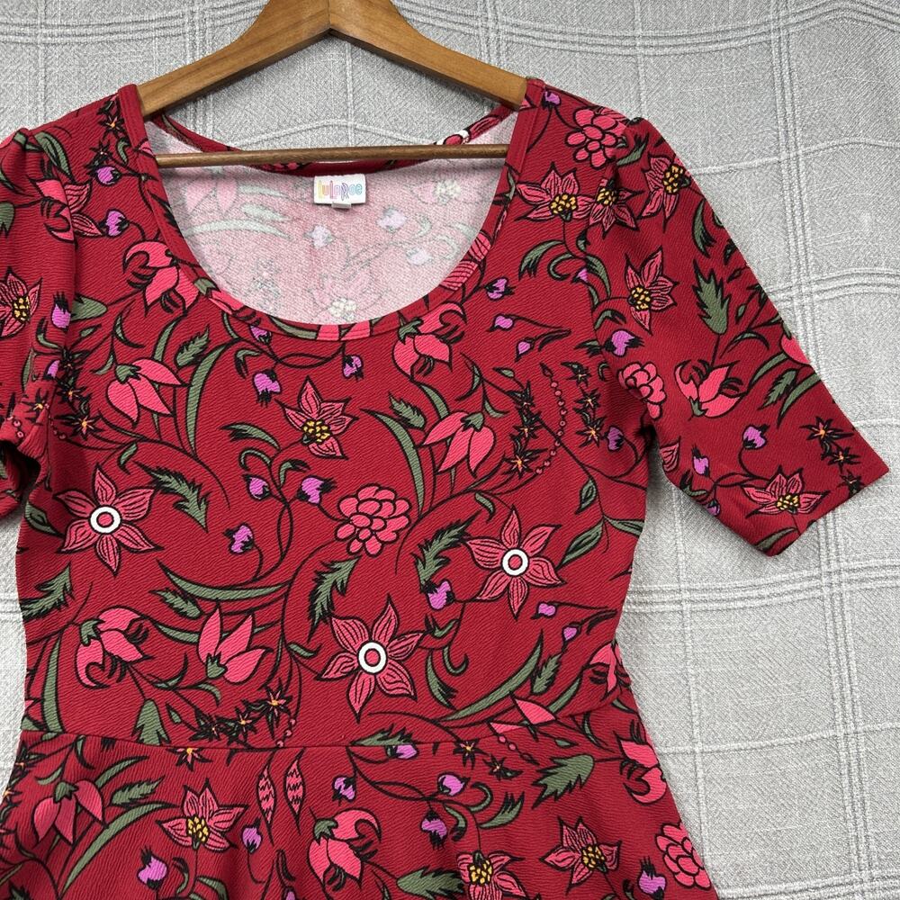 LuLaRoe Skater Dress Women's 2XL Red Floral Scoop Neck Fit & Flare USA Made